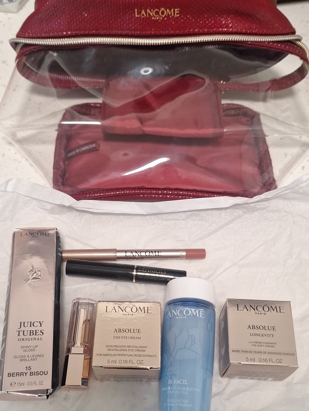 Lancome Skincare & Makeup Set with Berry Train Case